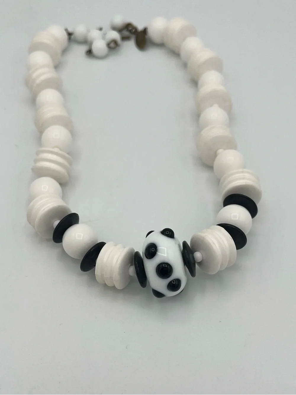 Vintage Miriam Haskell Chunky Hubnail Statement Necklace – Signed White & Black